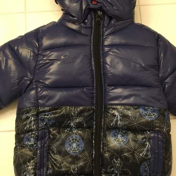 BRAND NEW boy marvel spider man bubble puffer jacket with detachable zipped hood - Picture 5 of 8